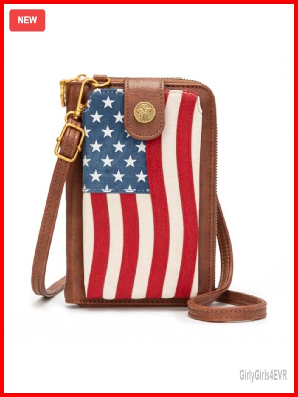 Patriotic Crossbody Phone Purse with Removable Strap - Faux Leather